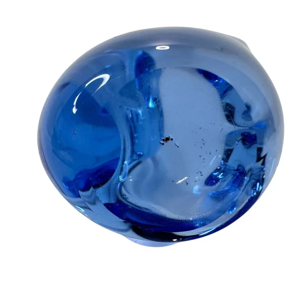 Swan Figurine Paperweight Hand Blown Art Glass Vintage Cobalt Blue 3 X 3.5 Decor